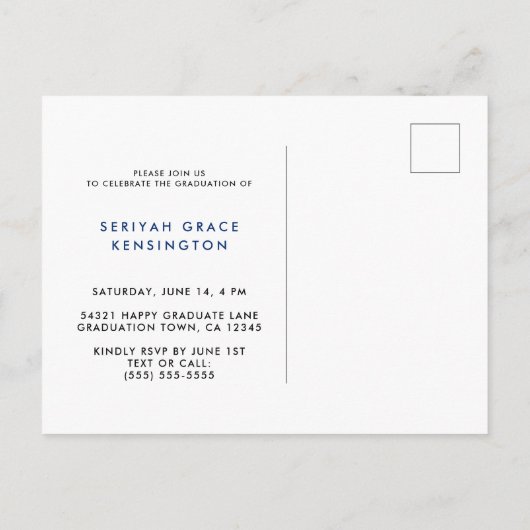 Modernes elegantes Abschluss Script-Foto Ankündigungspostkarte (Rückseite)