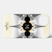 Modernes, elegantes Abstraktes Silver Fraktal Mono Case-Mate iPhone Hülle (Rückseite (Horizontal))