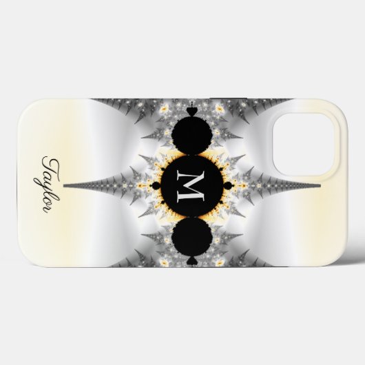 Modernes, elegantes Abstraktes Silver Fraktal Mono Case-Mate iPhone Hülle (Rückseite (Horizontal))