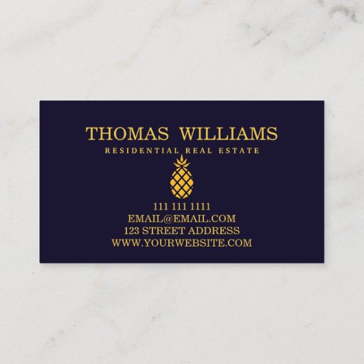 Modernes elegantes Ananas-Logo auf schwarzem Hinte Visitenkarte (Rückseite)