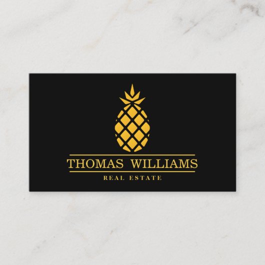 Modernes elegantes Ananas-Logo auf schwarzem Hinte Visitenkarte (Vorderseite)