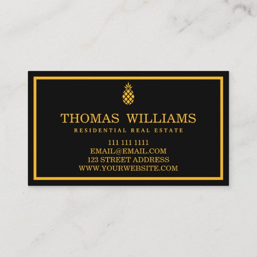 Modernes elegantes Ananas-Logo im schwarzen Hinter Visitenkarte (Rückseite)