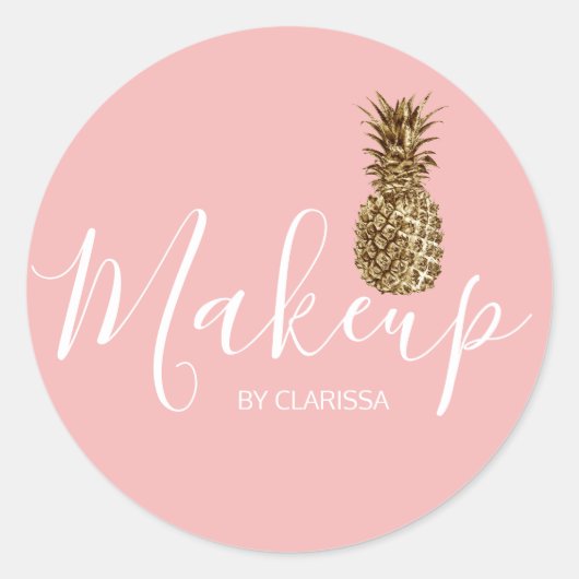 Modernes, elegantes Ananas-Rosa-Make-up Runder Aufkleber (Vorderseite)
