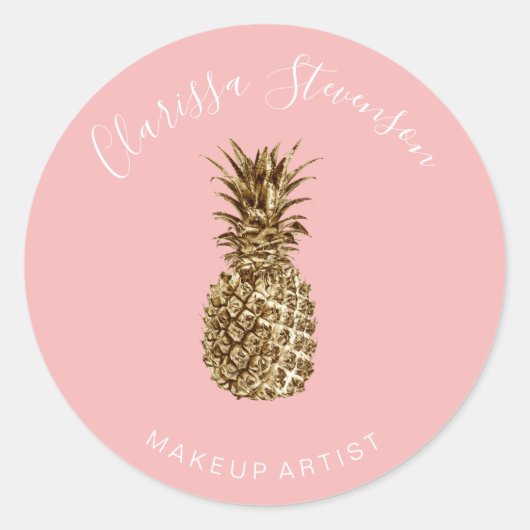 Modernes, elegantes Ananas-Rosa-Make-up Runder Aufkleber (Vorderseite)