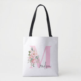 Modernes elegantes Anfangsname Rosa florales Monog Tasche