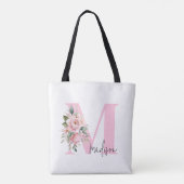 Modernes elegantes Anfangsname Rosa florales Monog Tasche (Rückseite)