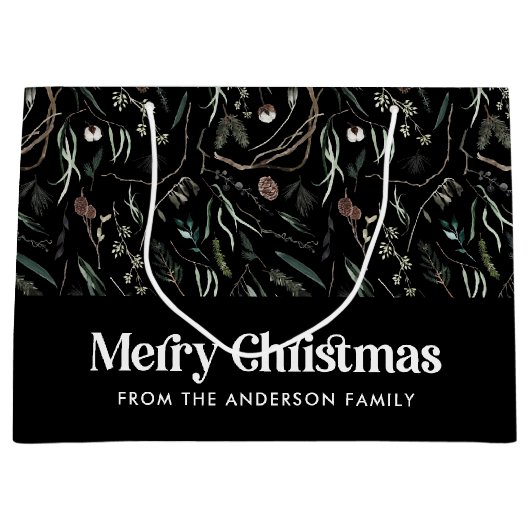 Modernes, elegantes Aquarellgrün schwarz Weihnacht Große Geschenktüte (Vorderseite)