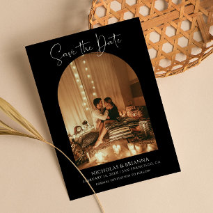 Modernes elegantes Arch Foto Schwarz-weiß Boho Wed Save The Date