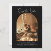 Modernes elegantes Arch Foto Schwarz-weiß Boho Wed Save The Date (Vorderseite)