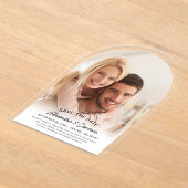 Modernes elegantes Arch Script-Foto Save the Date Acryleinladungen (Ablage )