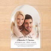 Modernes elegantes Arch Script-Foto Save the Date Acryleinladungen (Vorderseite)