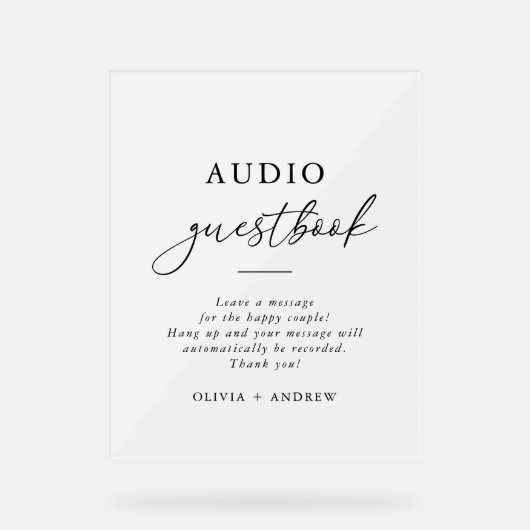 Modernes Elegantes Audio Gästebuch Acrylschild (Vorderseite)