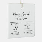 Modernes Elegantes Baby Birth Stats Foto Keramikornament (Rechts)