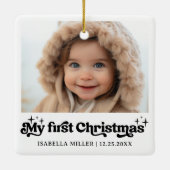 Modernes elegantes Baby First Christmas Baby Foto Keramikornament (Rückseite)