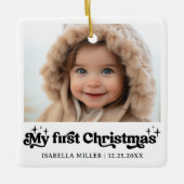 Modernes elegantes Baby First Christmas Baby Foto Keramikornament (Vorderseite)