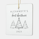 Modernes elegantes Baby First Christmas Foto Keramikornament (Links)