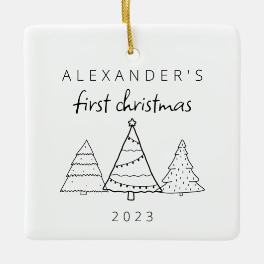 Modernes elegantes Baby First Christmas Foto Keramikornament (Vorderseite)