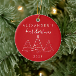 Modernes Elegantes Baby First Christmas Foto Red Keramik Ornament