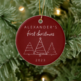 Modernes Elegantes Baby First Christmas Foto Red Keramik Ornament