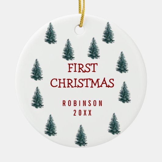 Modernes Elegantes Baby First Christmas Keramik Ornament (Vorne)