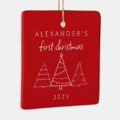 Modernes elegantes Baby First Red Christmas Foto Keramikornament (Rechts)