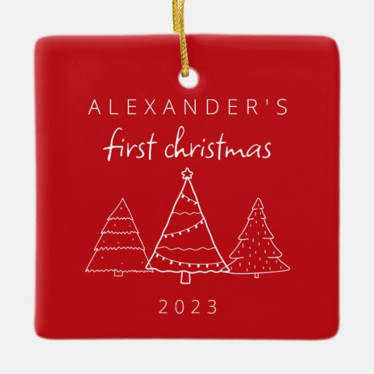 Modernes elegantes Baby First Red Christmas Foto Keramikornament (Vorderseite)