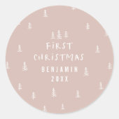 Modernes, elegantes Baby First Weihnachten Runder Aufkleber (Vorderseite)