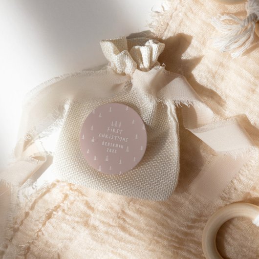 Modernes, elegantes Baby First Weihnachten Runder Aufkleber