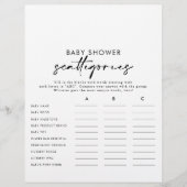 Modernes elegantes Baby Shower Scattegories Game (Vorderseite)