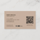 Modernes elegantes Beige Brown Ästhetik Yoga Studi Visitenkarte (Rückseite)