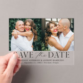 Modernes elegantes Black 2 Foto Save the Date Acryleinladungen (Insitu (Handheld))