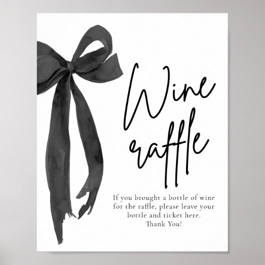 Modernes Elegantes Black Bow Raffle Spielzeichen Poster (Vorne)