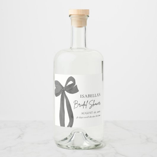 Modernes elegantes Black Bow Ribbon-Brautparty Alkoholflaschenetikett (Vorderseite)