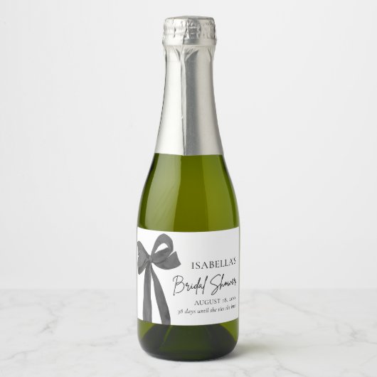 Modernes elegantes Black Bow Ribbon-Brautparty Schaumweinetikett (Vorderseite)