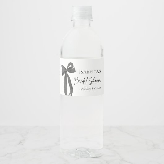 Modernes elegantes Black Bow Ribbon-Brautparty Wasserflaschenetikett (Vorderseite)