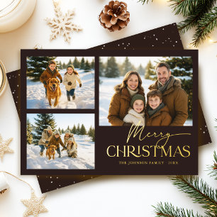 Modernes elegantes Black Christmas Family Foto Gol Folien Feiertagskarte