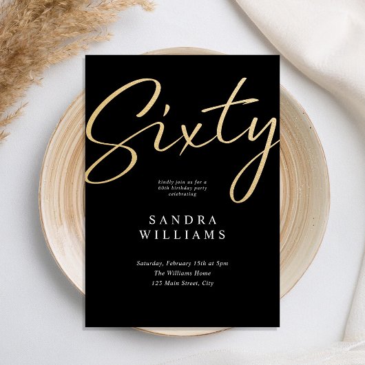 Modernes elegantes Black Gold 60. Geburtstag Einladung