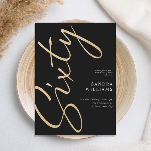 Modernes elegantes Black Gold 60. Geburtstag Einladung