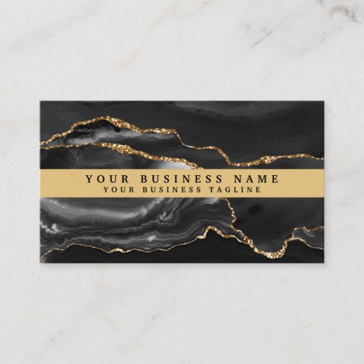 Modernes elegantes Black Gold Agate Visitenkarte (Vorderseite)