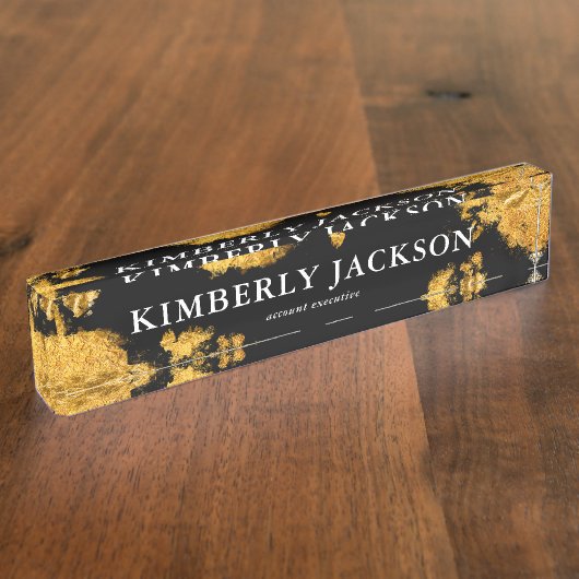 Modernes elegantes Black Gold Desk Name Plate Namensplakette (Seite)
