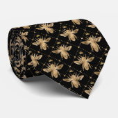 Modernes elegantes Black & Gold Honeycomb Bee Patt Krawatte (Gerollt)