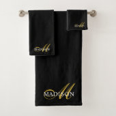 Modernes, elegantes Black-Gold Monogram-Skript Badhandtuch Set (Insitu)