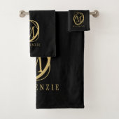 Modernes elegantes Black Gold Stilvolles Monogramm Badhandtuch Set (Insitu)