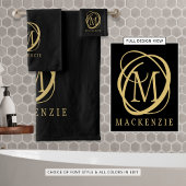 Modernes elegantes Black Gold Stilvolles Monogramm Badhandtuch Set