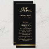 Modernes elegantes Black Gold Wedding Menü Menükarte (Vorne/Hinten)