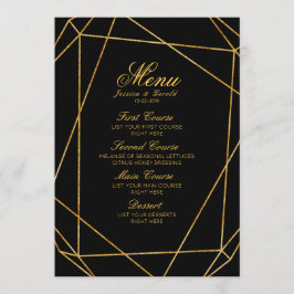 Modernes elegantes Black & Gold Wedding Menü Menükarte
