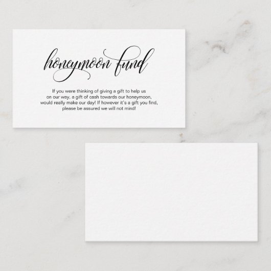 Modernes, elegantes Black Script Wedding Honeymoon Begleitkarte (Vorne/Hinten)