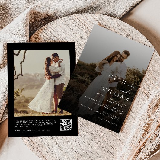 Modernes elegantes Black Wedding Foto QR Code Einladung