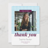 Modernes elegantes Blauer Foto Graduiertenmuster Dankeskarte (Vorderseite)