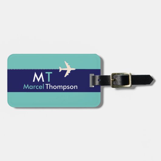 modernes, elegantes blaues Aero Gepäckanhänger (Vorderseite horizontal)